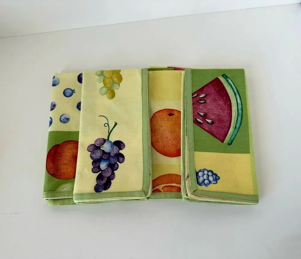 Fruit Print Napkins, Banana Watermelon Strawberry Cherry table linens set of 4